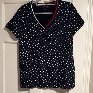 Tommy Hilfiger Navy Polka Dot V-Neck Women's Top